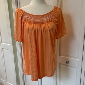 Kim Rogers Peach-Orange Smocked Yoke Peasant Top
